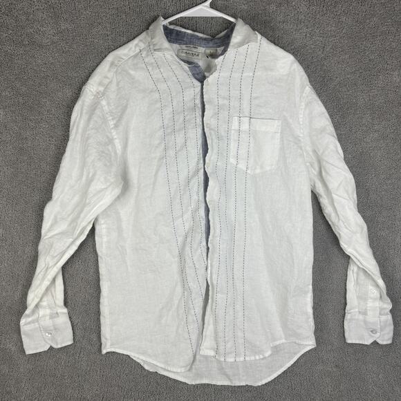 Cubavera Shirt Mens Large White 100% Linen Band Collar Long Sleeve Embroidered - Picture 1 of 10
